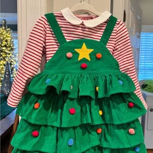 Mini Boden Christmas Tree Pinnie Dress with Top - 12-18mo - EUC